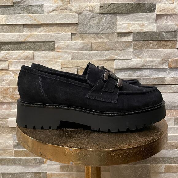 Ateliers Made In Italy Black Suede Loafers 39 | Lug Sole, Horsebit Hardware NWOT - Picture 4 of 11